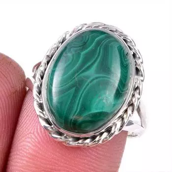 Натуральный малахит драгоценный камень 925 цельное серебро ювелирное кольцо размер 9 d7v64