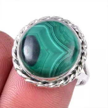 Натуральный малахит драгоценный камень 925 цельное серебро ювелирное кольцо размер 7.5 O2a27