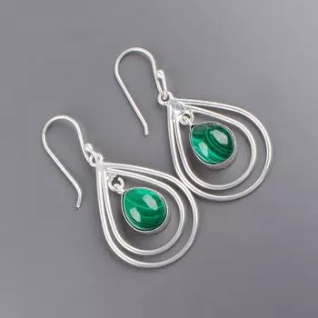 Натуральный Малахит Драгоценный Камень 925 Стерлинговое Серебро Изделия Ручной Работы Серьги 2.00 EE-34-26