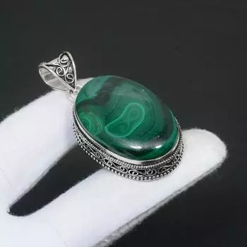Натуральный малахит, драгоценный камень, кулон ручной работы из стерлингового серебра 925 пробы, натуральный малахит, кулон ручной работы, подарки для женщин 1.96 зелёный