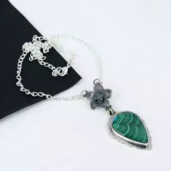 Натуральный малахит драгоценный камень ручной работы из серебра 925 пробы гальванопластика цветок ожерелье, малахит серебро для жены унисекс кулон Esater подарки 20 зелёный
