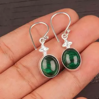 Натуральный малахитовый драгоценный камень 925 стерлинговое серебро стильные ювелирные изделия серьги 1,30 EE-6-33