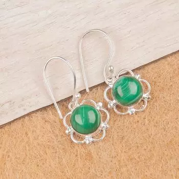Натуральный малахитовый драгоценный камень 925 стерлинговое серебро ювелирные серьги 1,40 для подарка EE-56-26