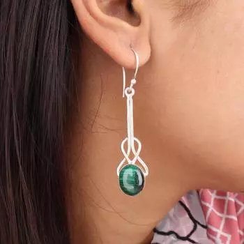 Натуральный малахитовый драгоценный камень 925 стерлингового серебра ювелирные изделия ручной работы серьги 1,76 EE-171-24