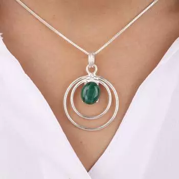 Натуральный малахитовый драгоценный камень Ювелирное изделие из стерлингового серебра 925 ручной работы Подвеска 1,65 PP-61-27