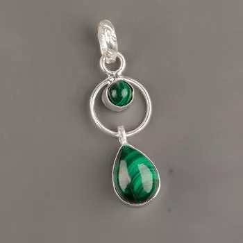 Натуральный малахитовый драгоценный камень Ювелирные изделия из стерлингового серебра 925 ручной работы Подвеска 1,80 PP-10-20