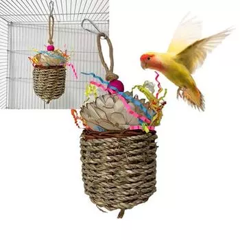 Натуральный материал, игрушка для жевания птиц, игрушка для попугая, игрушка для кормления, интерактивная подвесная клетка, игрушка для домашних животных
