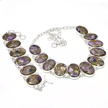 Натуральный медный чароит драгоценный камень ручной работы из стерлингового серебра 925 пробы, комплект браслетов с ожерельем из медного чароита, комплект старинных ювелирных изделий, подарок жене 20 коричневый