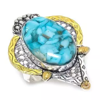 Натуральный медный драгоценный камень Ларимар из стерлингового серебра 925 пробы, двухцветное кольцо, размер 10 K4w91