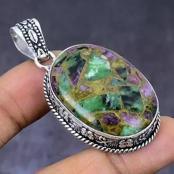 Натуральный медный драгоценный камень зосайт 925 пробы, серебряный ювелирный кулон 2,13 дюйма L5K84