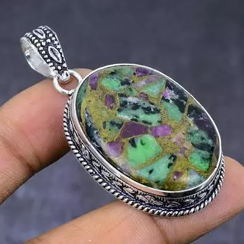 Натуральный медный драгоценный камень зосайт 925 пробы, серебряный ювелирный кулон 2,21 дюйма v7n20