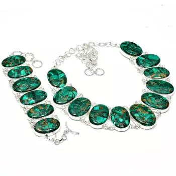 Натуральный медный малахитовый драгоценный камень, ручная работа, ювелирные изделия из серебра 925 пробы, комплект браслетов с ожерельем из медного малахита, комплект старинных ювелирных изделий, пасхальные подарки 20 зелёный