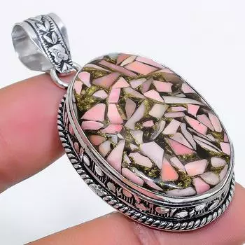 Натуральный медный розовый опал, драгоценный камень 925 пробы, серебряный ювелирный кулон 2,13 дюйма, Y4s78