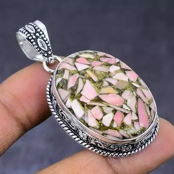 Натуральный медный розовый опал, драгоценный камень 925 пробы, серебряный ювелирный кулон 2,09 дюйма T0N17