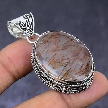 Натуральный медный рутиловый камень 925 пробы, серебряный ювелирный кулон 2,01 дюйма M3g40