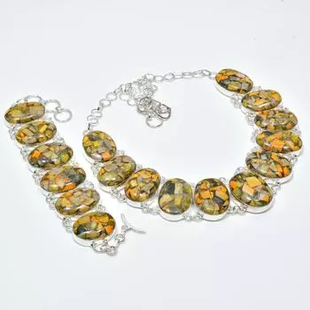 Натуральный медный шмель драгоценный камень ручной работы из стерлингового серебра 925 пробы, комплект браслетов с ожерельем из меди шмель, комплект антикварных украшений, подарок для мамы 20 жёлтый