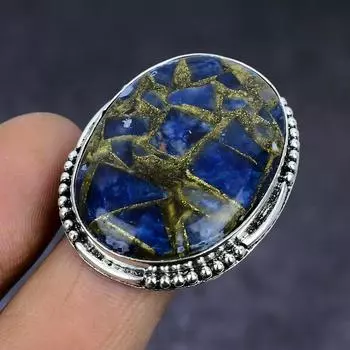 Натуральный медный содалит драгоценный камень 925 стерлингового серебра ювелирное кольцо размер 10 s4j58