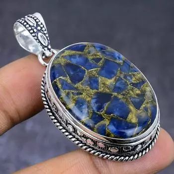 Натуральный медный содалит, драгоценный камень 925 пробы, серебряный ювелирный кулон 2,17 дюйма W8K86