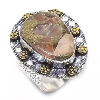 Натуральный медный солнечный камень, двухцветное кольцо из стерлингового серебра 925 пробы, размер 9 Z8d79