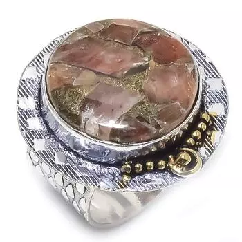 Натуральный медный солнечный камень, двухцветное кольцо из стерлингового серебра 925 пробы, размер 9,5 Q2t05