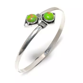 Натуральный медный зеленый бирюзовый камень из стерлингового серебра 925 пробы браслет-манжета Adj. О3М20