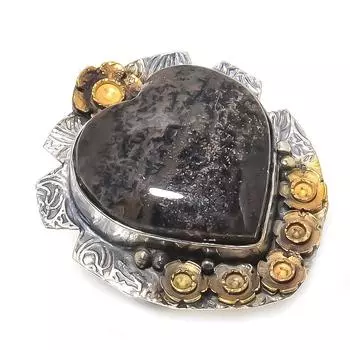 Натуральный медовый дендритный драгоценный камень, двухцветное кольцо из стерлингового серебра 925 пробы, размер 7,5 B3Q48