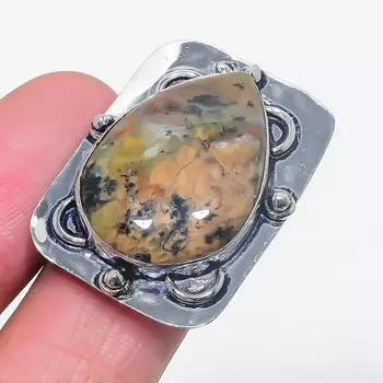 Натуральный медовый дендритовый драгоценный камень ювелирное кольцо из стерлингового серебра 925 пробы размер 7,5 v9A04