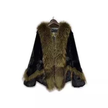 Натуральный мех, цельная кожа, полная версия, куртка из меха кролика, женская застежка из шерсти енота, новая меховая куртка L90-115 чёрный