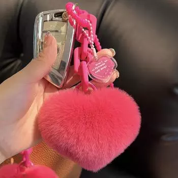 Натуральный мех кролика рекс сердце сумка брелок цепочка подвеска сумка женская девушка сумка подвески автомобили аксессуар пушистый брелок подарки розы красного