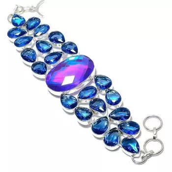 Натуральный мистический радужный топаз, браслет из серебра 925 пробы с топазом 7-8 дюймов E5m43