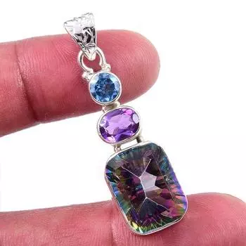 Натуральный мистический топаз, африканский аметист 925 пробы, подарочный кулон из цельного серебра 1,75 дюйма A2B36