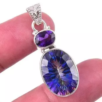 Натуральный мистический топаз, аметист 925 пробы, подарочный кулон из стерлингового серебра 1,50 дюйма I0a66