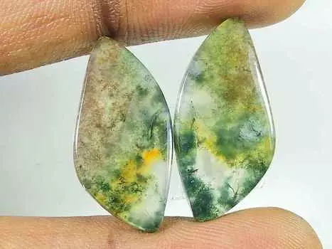 Натуральный моховой агат, драгоценный камень 14 карат. Пара кабошонов Fancy Loose 12X26MM SK-2765