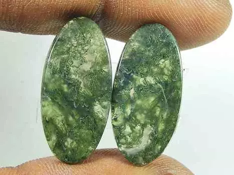 Натуральный моховой агат, драгоценный камень 19 карат. Свободная пара овальных кабошонов 12X25MM SK-2750