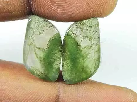 Натуральный моховой агат, драгоценный камень 19 карат. Пара кабошонов свободного покроя 11X21MM SK-2751