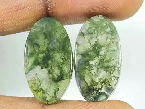 Натуральный моховой агат, драгоценный камень 20 карат. Свободная пара овальных кабошонов 12X24MM SK-2759