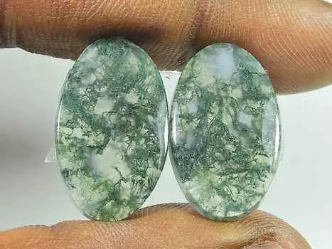 Натуральный моховой агат, драгоценный камень 22 карата. Свободная пара овальных кабошонов 13X22MM SK-2757