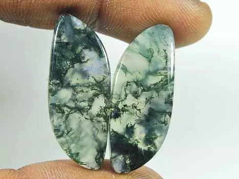 Натуральный моховой агат, драгоценный камень 33 карата. Пара кабошонов Fancy Loose 12X32MM SK-2762