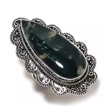 Натуральный моховой агат, драгоценный камень, подарочное кольцо ручной работы из стерлингового серебра 925 пробы, размер 8 N7s48