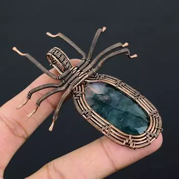 Натуральный моховой агат, драгоценный камень, подвеска-паук из медной проволоки ручной работы, 2,56 дюйма, m0B23