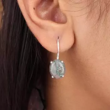 Натуральный Моховой Агат Драгоценный Камень Серебро 925 пробы Ювелирные Изделия Ручной Работы Серьги 1.05 EE-173-33