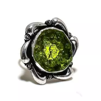 Натуральный молдавит, кварц, стерлинговое серебро 925 пробы, размер кольца 9,5 p0J51