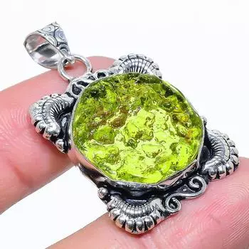 Натуральный молдавитовый кварц, подарочная подвеска из стерлингового серебра 925 пробы, 1,69 дюйма, Q7W56
