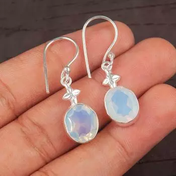 Натуральный молочный опал драгоценный камень 925 стерлинговое серебро ручная работа ювелирные изделия серьги 1.30 EE-6-14