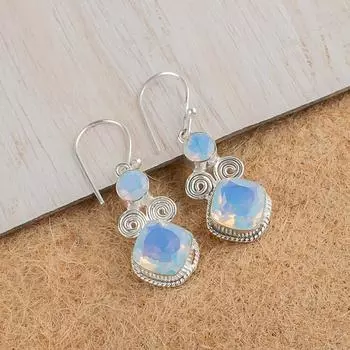 Натуральный молочный опал драгоценный камень 925 стерлинговое серебро ручная работа ювелирные изделия серьги 1.12 EE-69-13