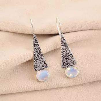Натуральный молочный опал драгоценный камень 925 стерлинговое серебро ювелирные изделия ручной работы серьги 1,9 EE-165-20
