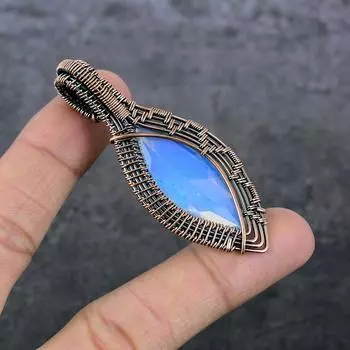 Натуральный молочный опал, драгоценный камень, медная проволока, подарочная ювелирная подвеска 2,76 дюйма u0V04