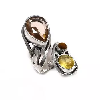 Натуральный морганит, цитрин драгоценный камень 925 стерлингового серебра ювелирное кольцо размер 4 i4D19