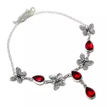 Натуральный мозамбикский гранат драгоценный камень 925 стерлингового серебра ювелирное ожерелье 18 y5O74