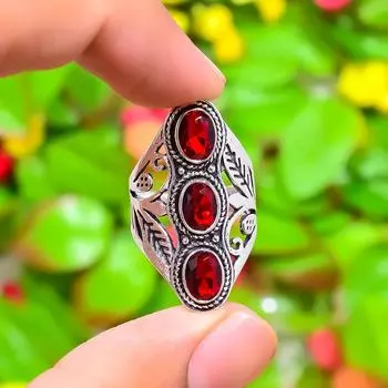 Натуральный мозамбикский гранат, кольцо из стерлингового серебра 925 пробы, размер 8,5 S0g22